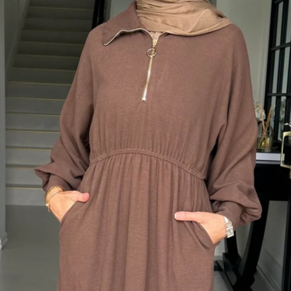 brown soft zipper dress